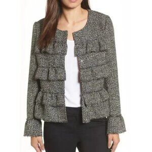 NWT Halogen Tweed Jacket Tiered Ruffle Metallic Peplum Wool Size XS P